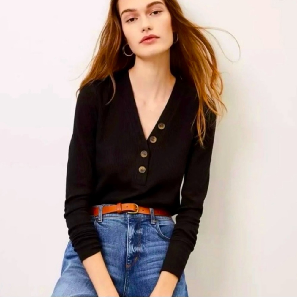 LOFT Women's Ribbed Henley Long Sleeve Top - XL